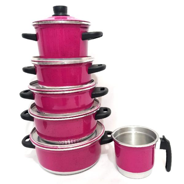 Imagem de Jogo de Panela 5 Pçs Rosa Pink   Ferv   Kit Mantimentos Alumínio 5 Pçs Fazenda Rosa Pink   Espátulas