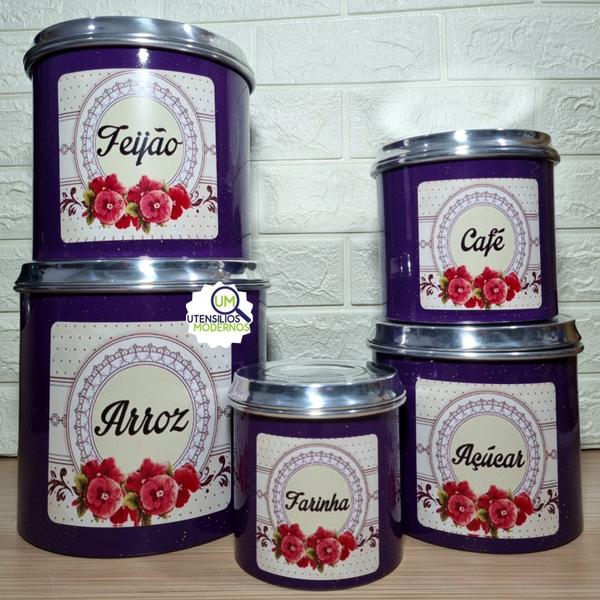 Imagem de Jogo de Panela 5 Pçs Roxo   Kit Mantimentos Alumínio 5 Pçs Flor 2 Roxo   Espátulas