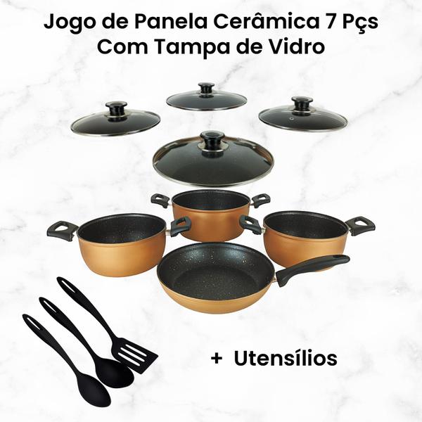 Imagem de Jogo de Panela Ceramica Boa Conjunto de Panelas Cerâmica 7 Peças em Antiaderente Por Fora Não Gruda Fundo Triplo Indução