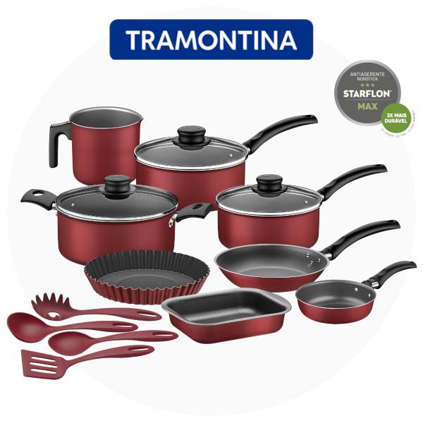 Jogo De Panela Turim Utensílios e Frigideira 12pçs Vermelho Jogo De Panela Turim Utensílios e Frigideira 12pçs Vermelho