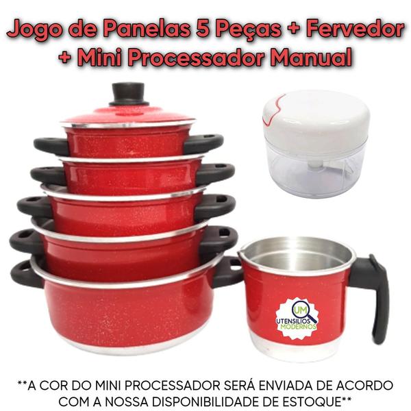 Imagem de Jogo de Panela Vermelho 5 pçs  Fervedor n 12   Mini Processado 170 ml