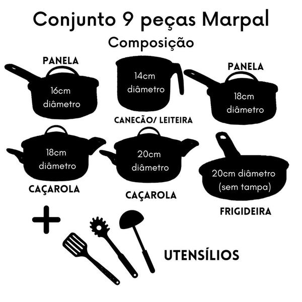 Imagem de Jogo de Panelas 09 Peças Antiaderente com Tampa de Vidro e Utensílios