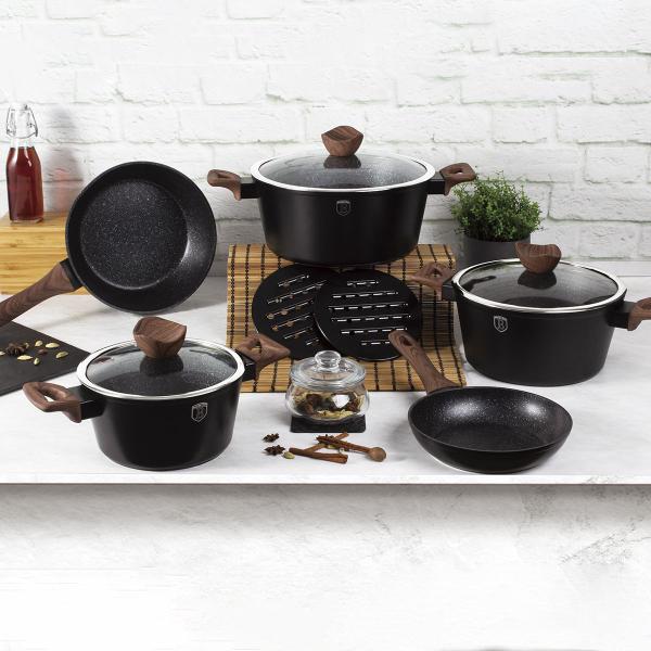 Imagem de Jogo de Panelas 10 pçs Ebony Rosewood Berlinger Haus Caçarolas Frigideiras Antiaderente Turbo-Indução Cooktop Utensílios Cozinha Pires Térmico