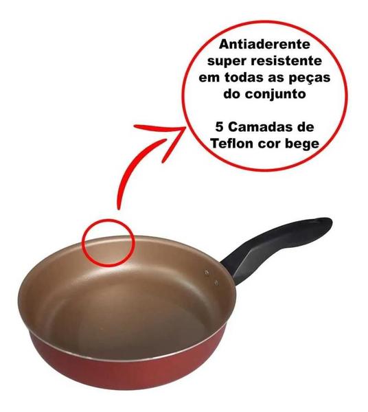 Imagem de Jogo de Panelas 12 Peças Antiaderente Teflon Cereja com Panela de Pressão 4,5 Litros Tampa de Vidro