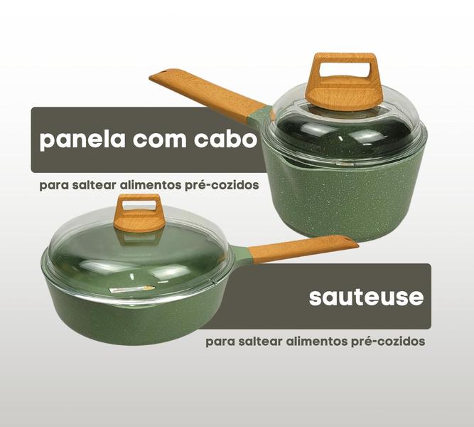 Imagem de Jogo De Panelas 13 Peças Cerâmica Verde Indução Cooktop