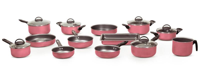 Jogo De Panelas 13 Peças Rosa Antiaderente Tampa De Vidro - Aluminio Marpal Imagem de Jogo De Panelas 13 Peças Rosa Antiaderente Tampa De Vidro