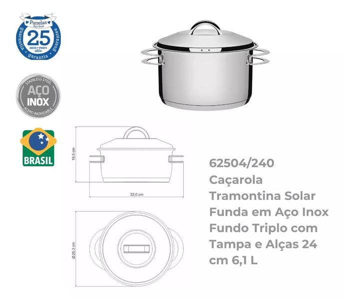 Imagem de Jogo De Panelas 3 Peças Inox Fundo Triplo Solar Tramontina