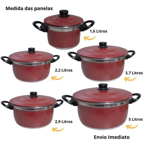 Imagem de Jogo De Panelas 5 Pcs Tampa De Aluminio Vermelho