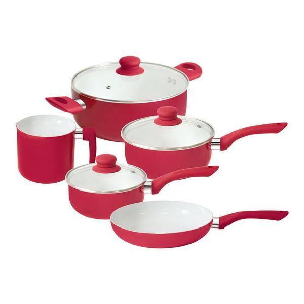Jogo de Panelas 5 Peças em Alumínio com Revestimento Cerâmico Vermelho - Wellmix Imagem de Jogo de Panelas 5 Peças em Alumínio com Revestimento Cerâmico Vermelho - Wellmix