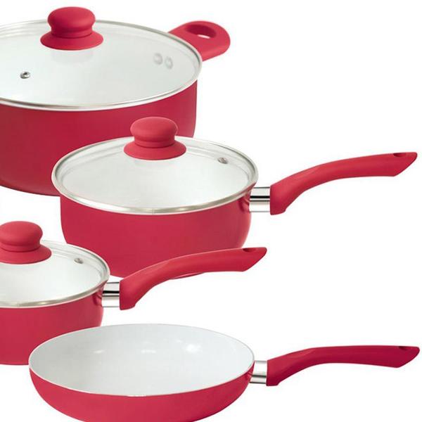 Jogo de Panelas 5 Peças em Alumínio com Revestimento Cerâmico Vermelho - Wellmix Imagem de Jogo de Panelas 5 Peças em Alumínio com Revestimento Cerâmico Vermelho - Wellmix