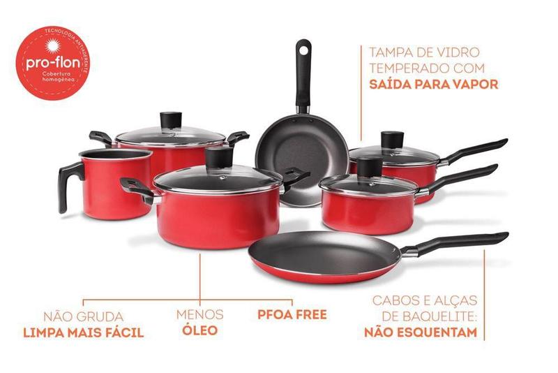 Jogo de Panelas 7Pcs Garlic Vermelho 7301/402 - Brinox Imagem de Jogo de Panelas 7Pcs Garlic Vermelho 7301/402 - Brinox