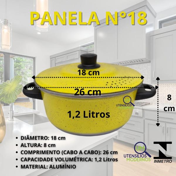 Imagem de Jogo de Panelas Aluminio Amarelo 5 pçs + fervedor nº12 1 Litros + Panela de Pressão 4,5 litros + Kit ESpatulas