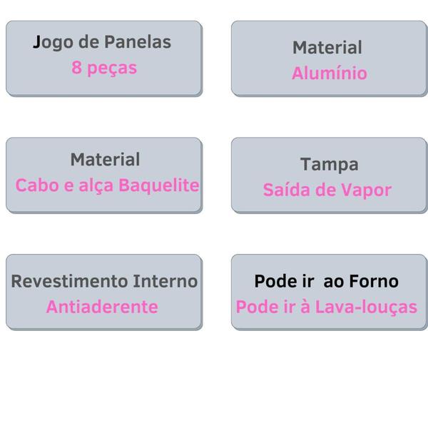 Jogo De Panelas Alumínio Antiaderente 8 Peças Tampa De Vidro - Elegan - Dona Chefa Imagem de Jogo De Panelas Alumínio Antiaderente 8 Peças Tampa De Vidro - Elegan - Dona Chefa