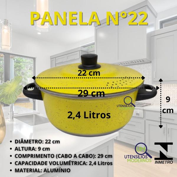 Imagem de Jogo de Panelas Amarelo 5 pçs +Kit 3 Espátulas Aluminio Amj