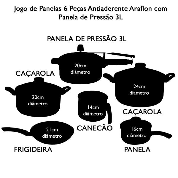 Imagem de Jogo de Panelas Antiaderente 6 Peças com Panela de Pressão 3,0 Litros