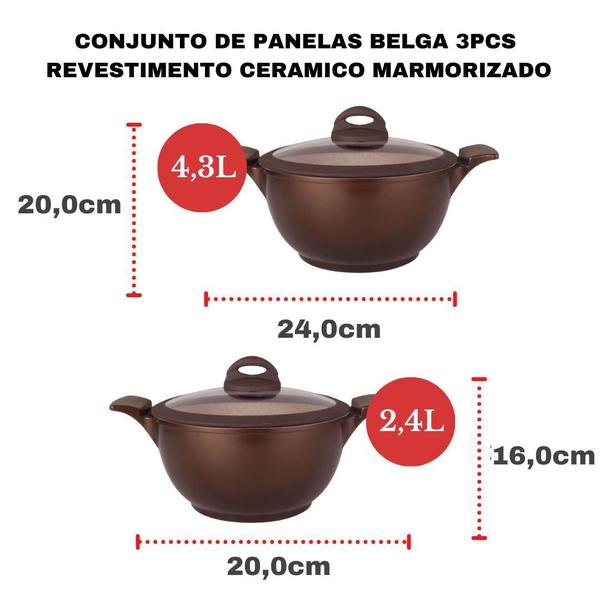 Imagem de Jogo de Panelas Antiaderente Cerâmica Cooktop Fogão Indução Belga MTA 5 Peças