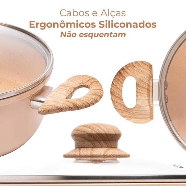 Imagem de Jogo de Panelas Antiaderente Cerâmica Cooktop Fogão Indução Kit 5 Peças Conjunto