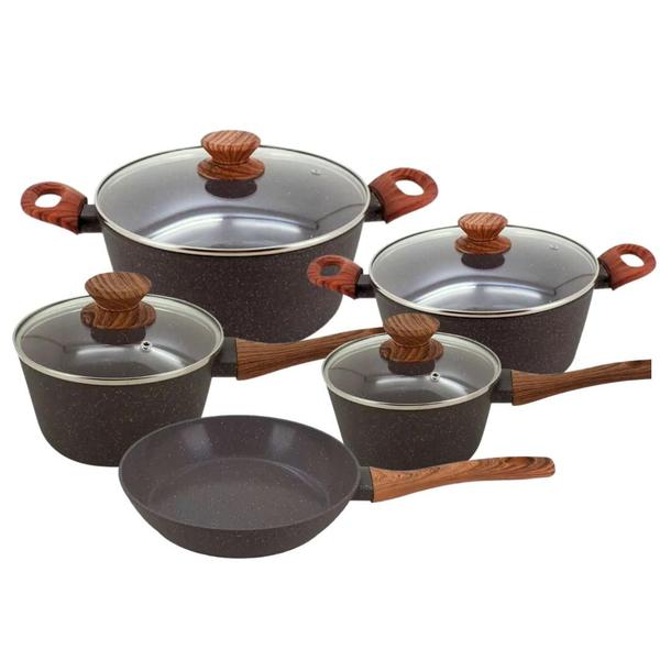 Imagem de Jogo de Panelas Antiaderente Ceramica Cooktop Fogão Indução Kit 5 Peças Conjunto Marmol