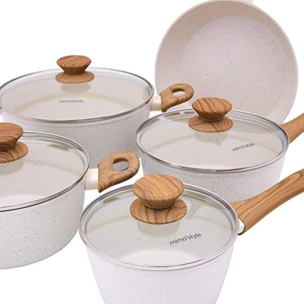 Imagem de Jogo de Panelas Antiaderente Ceramica Cooktop Fogão Indução Kit 6 Peças Conjunto Marmol