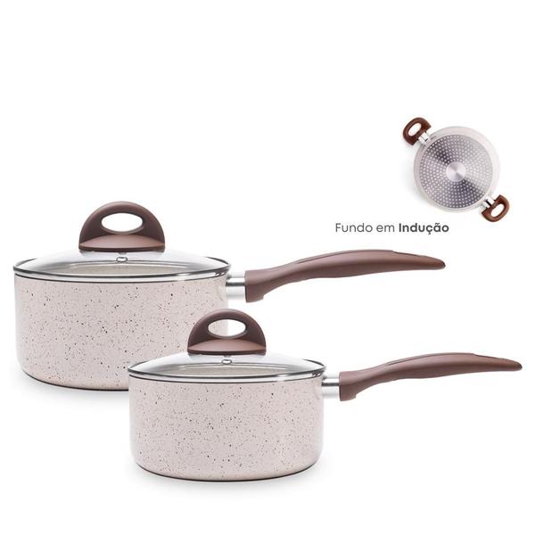 Imagem de Jogo de Panelas Antiaderente Cerâmica Vanilla Cooktop Fogão Indução Kit 2 Peças Conjunto Brinox