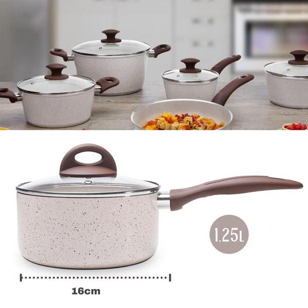 Imagem de Jogo de Panelas Antiaderente Cerâmica Vanilla Cooktop Fogão Indução Kit 3 Peças Conjunto Brinox