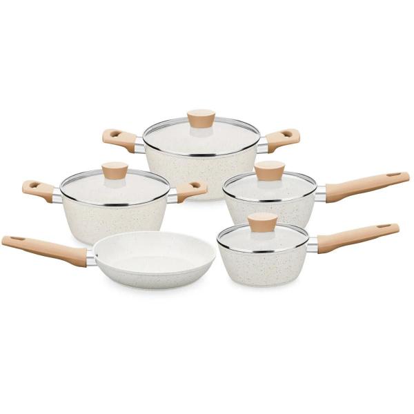 Imagem de Jogo de Panelas Antiaderente Ceramica Vanilla Cooktop Fogão Indução Kit Carmela 5 Peças Conjunto