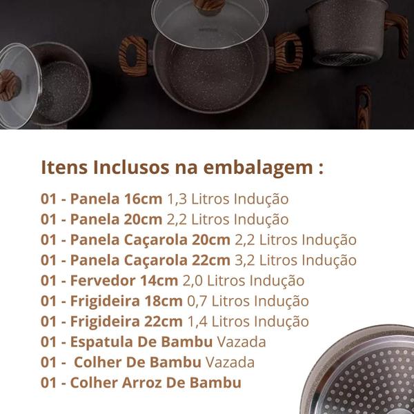 Imagem de Jogo de Panelas Antiaderente Cerâmico Fogão Indução Kit 10 Peças Vanilla Cook Marmol