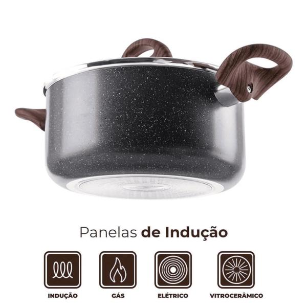 Imagem de Jogo De Panelas Antiaderente Fogão Indução Kit 6 Peças Conjunto Brinox Granito