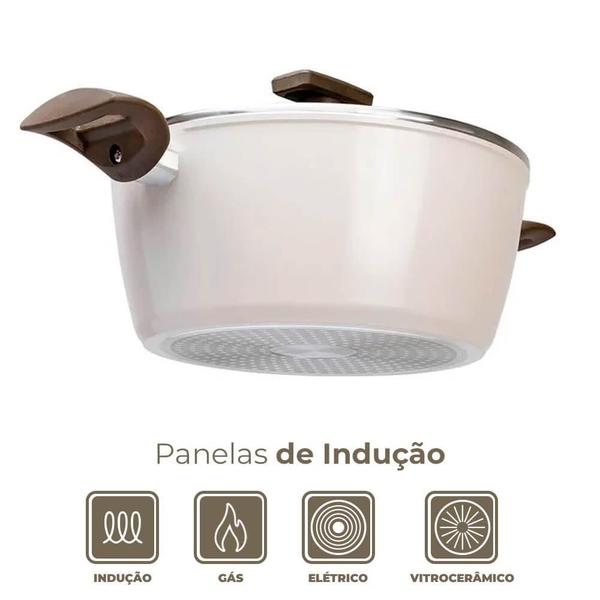 Imagem de Jogo de Panelas Antiaderente Indução Ceramic Life Organika Branco 5 peças - Brinox