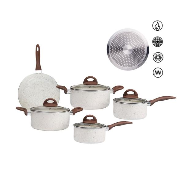 Jogo de Panelas Brinox Antiaderente Ceramic Life 5 Peças Granada com Indução Vanilla Jogo de Panelas Brinox Antiaderente Ceramic Life 5 Peças Granada com Indução Vanilla