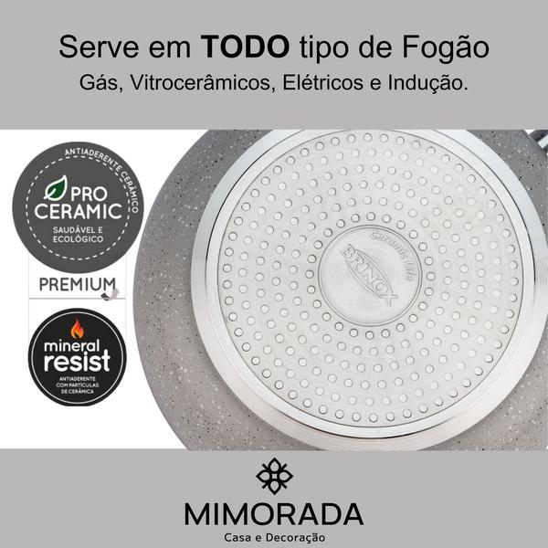 Imagem de Jogo de Panelas Brinox Antiaderente Ceramic Life 7 Peças Marble Blend com Indução Cinza Claro