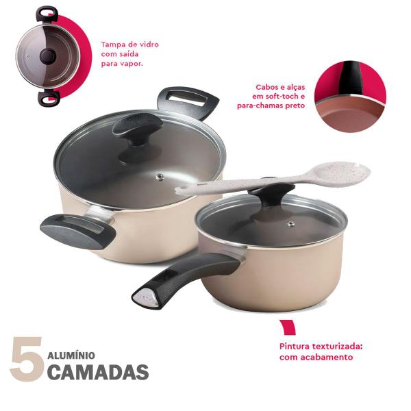 Jogo de Panelas Brinox Antiaderente Ceramic Life Essence Champanhe - 5 Peças Imagem de Jogo de Panelas Brinox Antiaderente Ceramic Life Essence Champanhe - 5 Peças