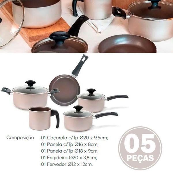 Jogo de Panelas Brinox Antiaderente Ceramic Life Essence Champanhe - 5 Peças Imagem de Jogo de Panelas Brinox Antiaderente Ceramic Life Essence Champanhe - 5 Peças