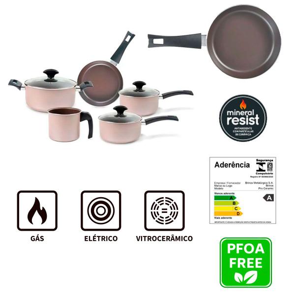 Jogo de Panelas Brinox Antiaderente Ceramic Life Essence Champanhe - 5 Peças Imagem de Jogo de Panelas Brinox Antiaderente Ceramic Life Essence Champanhe - 5 Peças