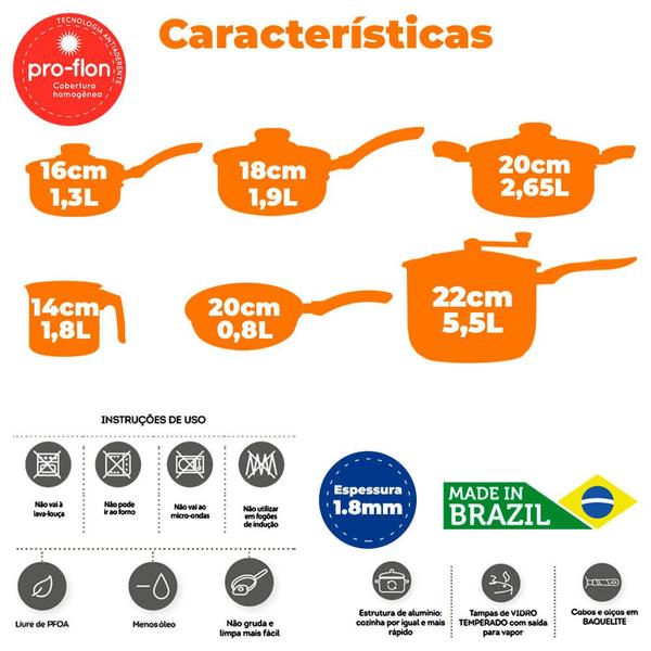 Imagem de Jogo de Panelas Brinox Antiaderente Vermelho 6 Peças Chilli 7015/146