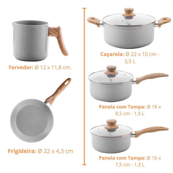 Imagem de Jogo de Panelas Brinox com Revestimento Antiaderente Cerâmica 5 Peças Ceramic Life Gris Cinza