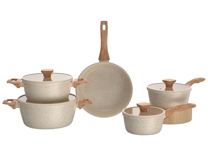 Jogo de Panelas Brinox Revestimento Cerâmico de Alumínio Creme Indução 5 Peças Stone Jogo de Panelas Brinox Revestimento Cerâmico de Alumínio Creme Indução 5 Peças Stone