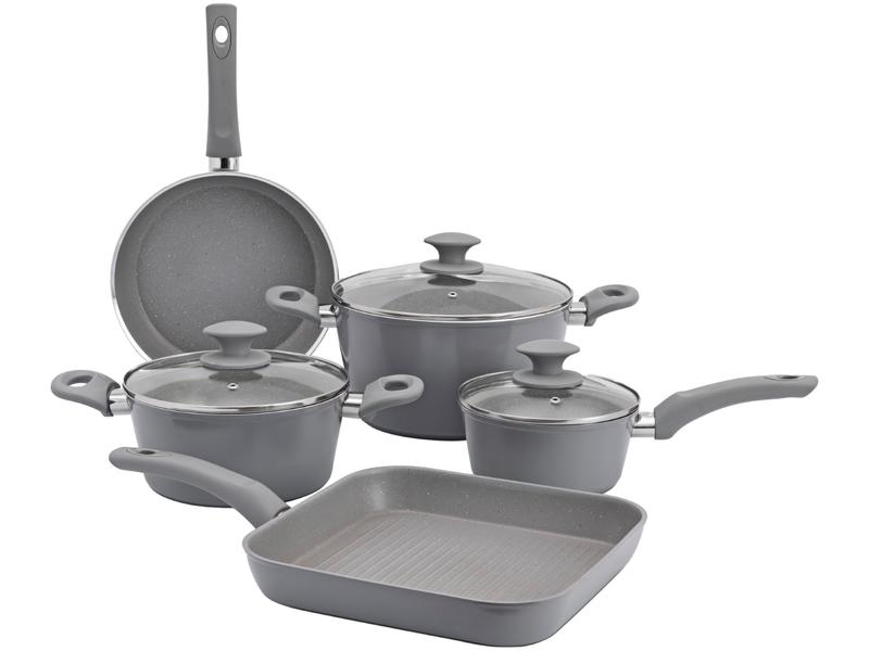 Jogo de Panelas Brinox Revestimento Cerâmico - de Alumínio Marble Cinza 5 Peças Jogo de Panelas Brinox Revestimento Cerâmico - de Alumínio Marble Cinza 5 Peças