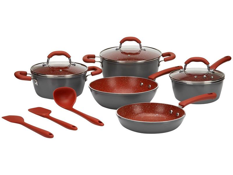 Jogo de Panelas Brinox Revestimento Cerâmico de Alumínio Vermelho e Cinza 8 Peças Ceramic ...