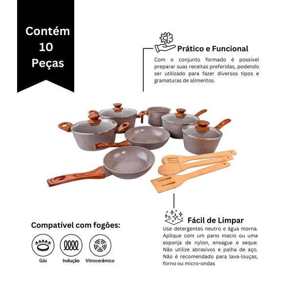 Imagem de Jogo De Panelas Ceramica Antiaderente Indução Mimo Style Cook Grafito 10 Peças Conjunto Com Caçarola Frigideira E Utensílios