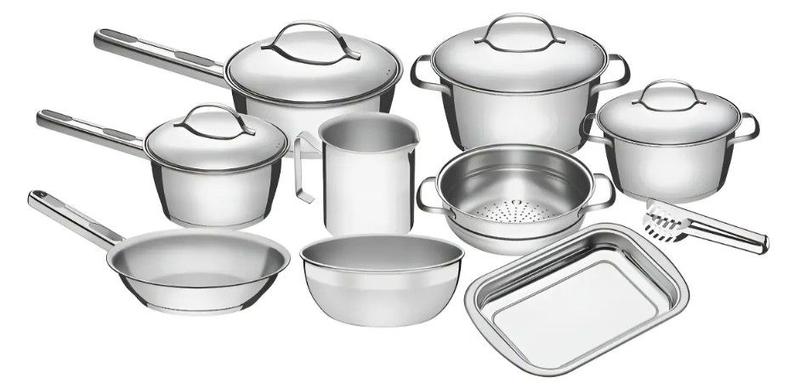 Jogo de Panelas Tramontina Aço Inox Allegra 10 Peças Fundo Triplo Com Pegador de Massa