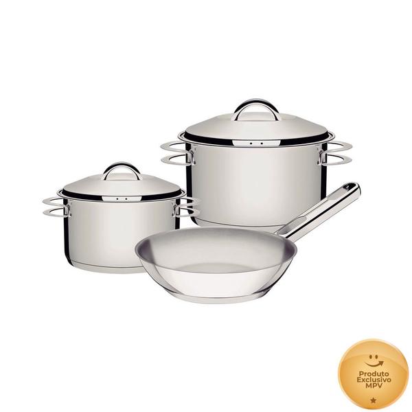 Jogo de Panelas Tramontina Aço Inox Fundo Triplo Solar 3 Peças Jogo de Panelas Tramontina Aço Inox Fundo Triplo Solar 3 Peças