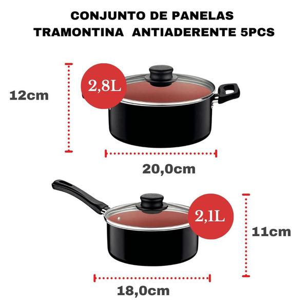 Imagem de Jogo de Panelas Tramontina Antiaderente Aluminio Caribe Preto Kit 5 Peças