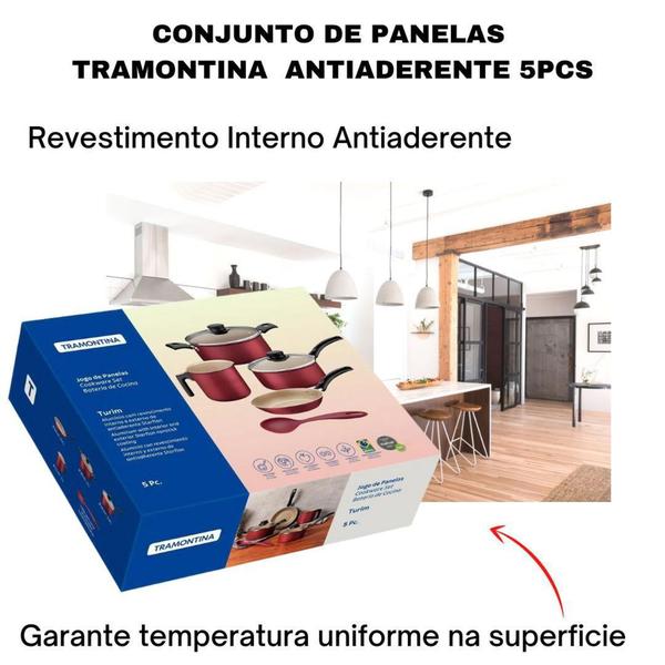 Imagem de Jogo de Panelas Tramontina Antiaderente Aluminio Turim Vermelho Kit 5 Peças