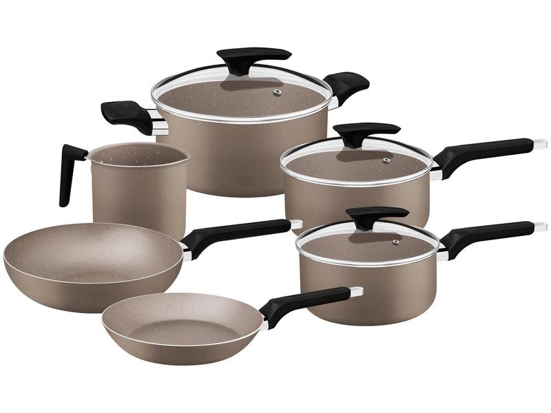 Jogo de Panelas Tramontina Antiaderente de Alumínio Amêndoa Milazzo Jogo de Panelas Tramontina Antiaderente de Alumínio Amêndoa Milazzo