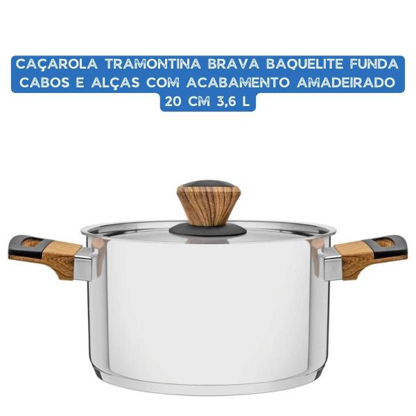 Imagem de Jogo de Panelas Tramontina Brava Baquelite Aço Inox com Fundo Triplo Cabos e Alças Efeito Amadeirado 65180310