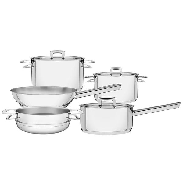 Jogo de Panelas Tramontina Brava em Aço Inox Fundo Triplo com Tampa Plana 5 Peças 65400010 - TRAMONTINA FARROUPILHA Imagem de Jogo de Panelas Tramontina Brava em Aço Inox Fundo Triplo com Tampa Plana 5 Peças 65400010