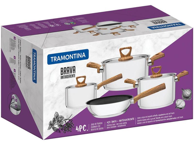 Imagem de Jogo de Panelas Tramontina Inox Fundo Triplo - 4 Peças Brava 65300310