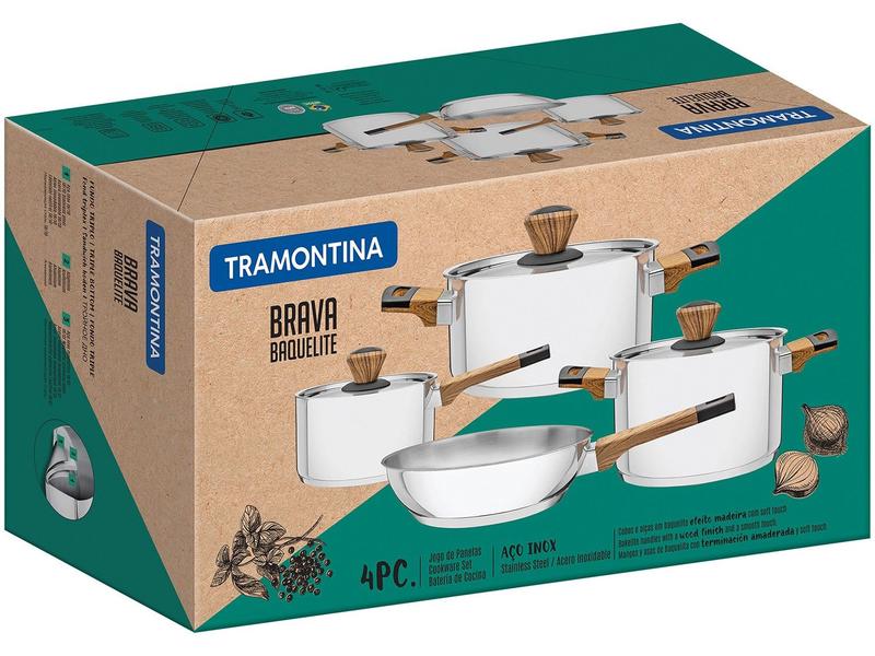 Jogo de Panelas Tramontina Inox Fundo Triplo 4 Peças Brava Jogo de Panelas Tramontina Inox Fundo Triplo 4 Peças Brava