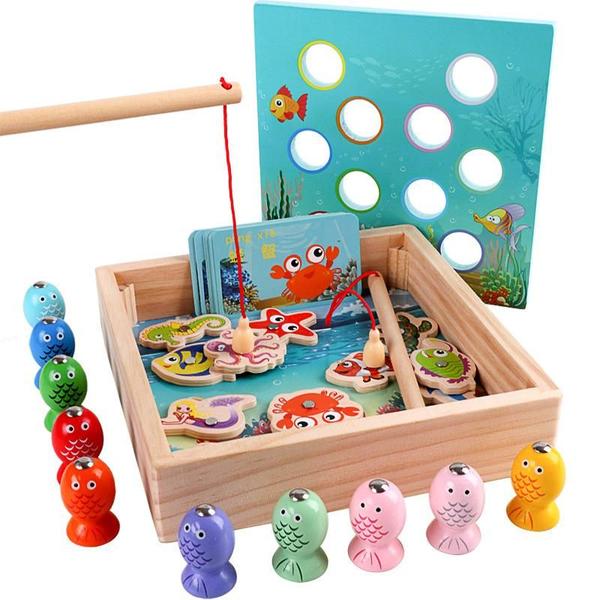 Imagem de Jogo de pesca de brinquedo Wokex Wooden Magnetic 3D Fish para crianças